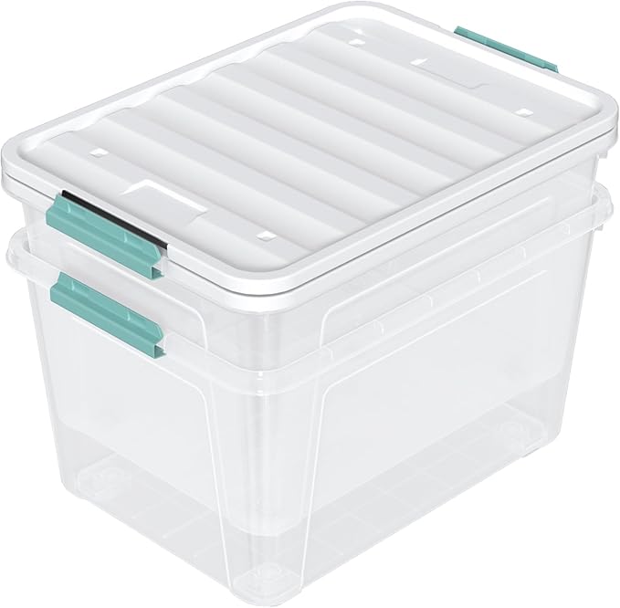 Zopnny Storage Box with Latch Lid, 2-Pack 85 Quart Storage Container, Stackable Durable Christmas Storage Organization Container Bin for Holiday Decorations and Accessories, Clear