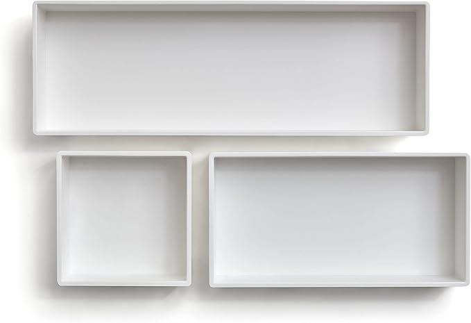 TRU RED Plastic Drawer Organizer Set, 3‑Piece, White – Modular Desk & Drawer Storage for Office Supplies