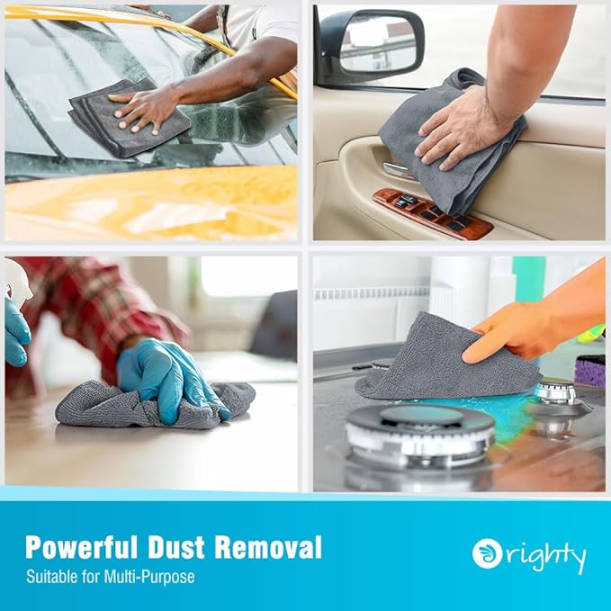 Orighty Grey Microfiber Cleaning Cloth, Microfiber Towels for Cars, Highly Absorbent Car Cleaning Supplies, Lint Free Cloths Clean Rags for Car Care, House, Kitchen, 12x11 inch, Pack of 24