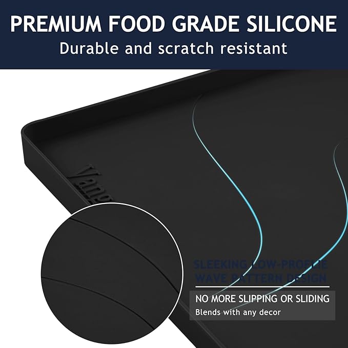 Heavy Duty Silicone Under Sink Mats for Kitchen Waterproof 19" x 19", Extra Thick Under Sink Rubber Mat Drip Tray, Raised Edge Under Sink Liner,Prevent Drips, Leaks, Spills,Black