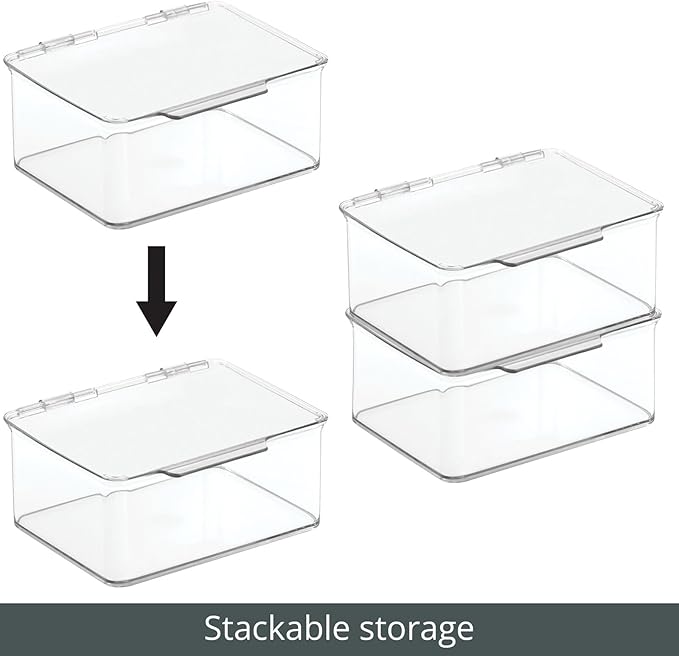 mDesign Plastic Playroom/Gaming Storage Organizer Box Containers, Hinged Lid for Shelves or Cubby, Holds Small Toys, Building Blocks, Puzzles, Markers, Lumiere Collection, Clear