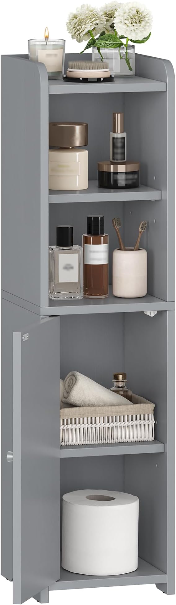 Bathroom Storage Cabinet, Corner Floor Cabinet with Doors and Adjustable Shelf, Narrow Toilet Paper Cabinets, Bathroom Organizer for Small Spaces, Gray BC19721X