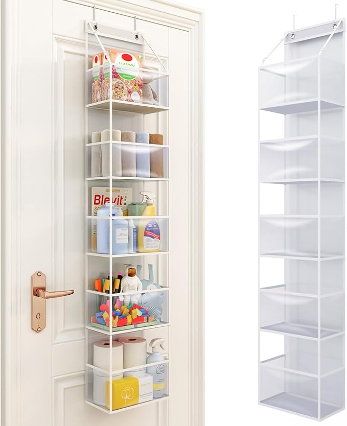 Fixwal 5-Shelf Over The Door Hanging Pantry Organizer, Room Organizer with Clear Plastic Pockets, 25lb Ultra Sturdy & Large Capacity for Closet, Bedroom, Nursery, Bathroom and Sundries