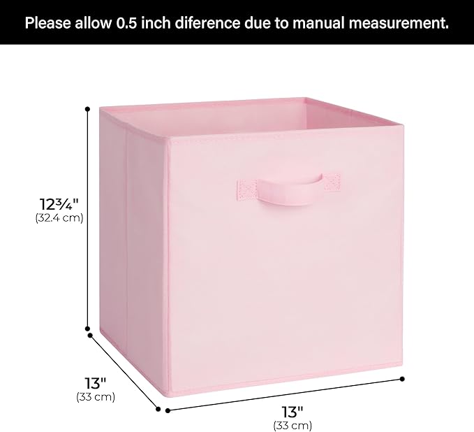 Cupic Cupid 13x13 Storage Cubes, 6 Pack Open Storage Bins with Handles, Storage Cube Organizer for Clothes and Toys, Collapsible Cube Bins for Closet, Shelves, Offices, Pink