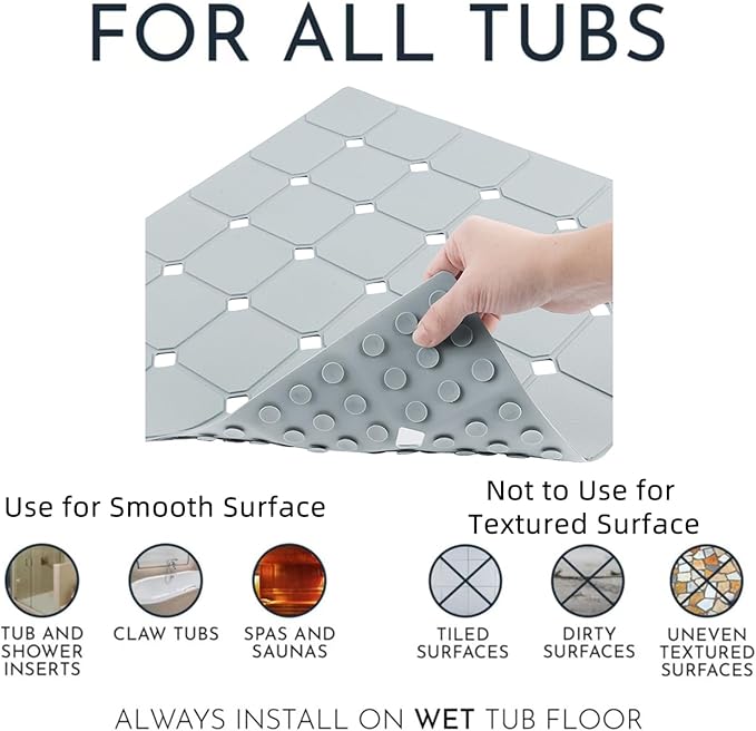 MEIMEIDE Shower Mat Non Slip 21"x21" Silicone Foldable Bath Mat with Suction Cups & Drain Holes, Odorless, Eco-Friendly & Durable, Machine Washable Shower Stall Mat for Adults, Seniors Grey