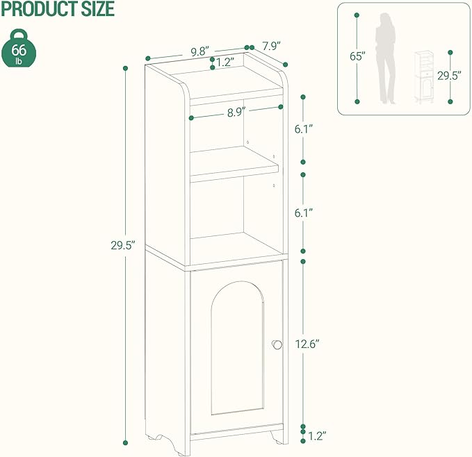 Bathroom Storage Cabinet, Corner Floor Cabinet with Doors and Adjustable Shelf, Narrow Toilet Paper Cabinets, Bathroom Organizer for Small Spaces, Black BC29704X