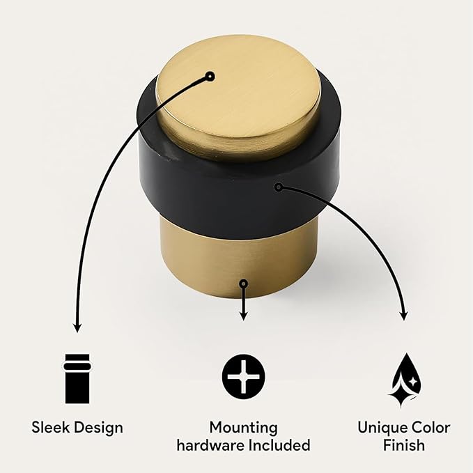 KHTUMEWARE 10 Pack 1-1/2 in Floor Door Stopper,Satin Brass Door Stop,Wall Protector Commercial Door Bumper Wedge Decorative Cylindrical Install Door stoppers on The Floor