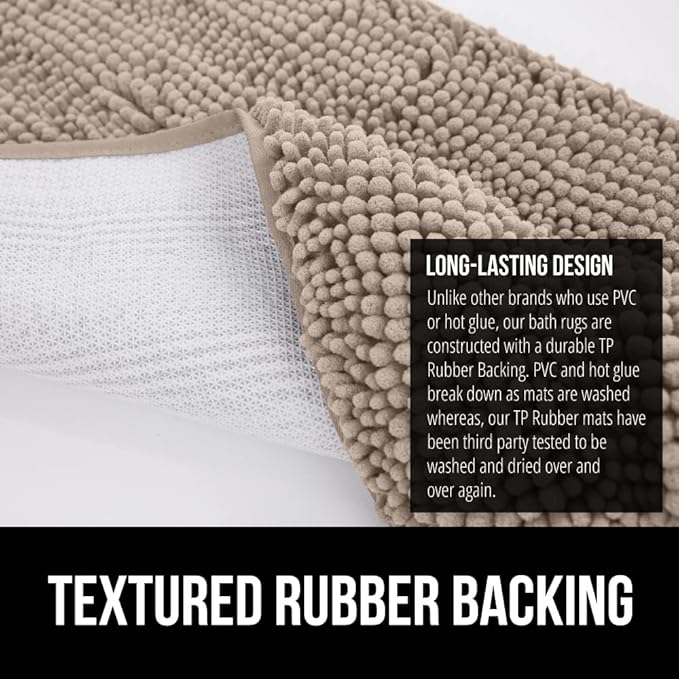 GORILLA GRIP Bath Rug Mat 60x24, Thick Absorbent Chenille, Quick Dry Microfiber Mats, Rubber Backing Washable Shower Floor Rugs, Bathmat Runner, US Designed Bathroom Home Decor Accessories Gray Beige
