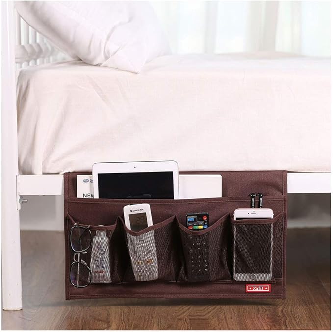 Zafit Bedside Storage Organizer - 6 Pocket Table Caddy for Remotes, Phone, Glasses (Coffee)