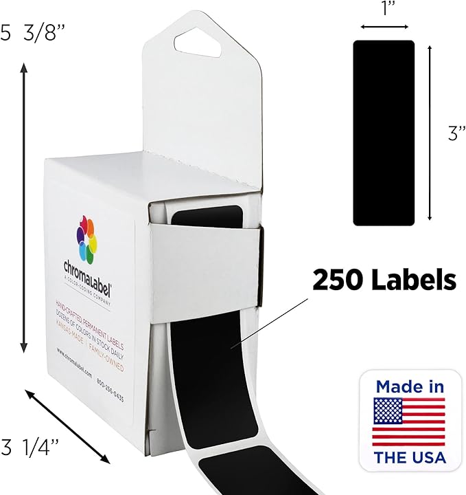 ChromaLabel 1 x 3 Inch All Purpose Permanent Color Code Rectangle Labels, 250 Labels per Dispenser Box, Black (Pack of 2)