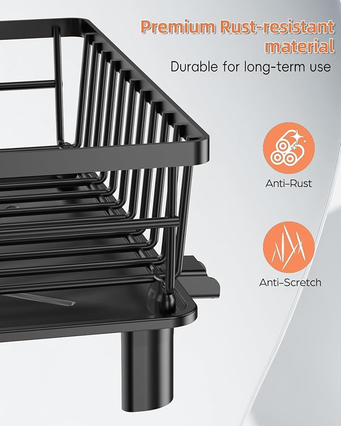 Dish Drying Rack for Kitchen Counter, Stainless Steel Drainer Anti Rust, Smart Drainage System Drainboard with Detachable Cutlery Holder, Handwash Dish Helper for Home, Apartment Space Saving