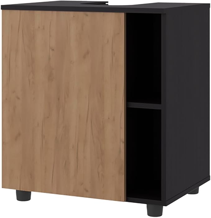 CHARMMA Under Sink Storage 24.4" H, 1 Door, 4 Shelves, 4 Legs, Natural Oak/Black Wengue - Bathroom, 16.30x21.70x24.40in