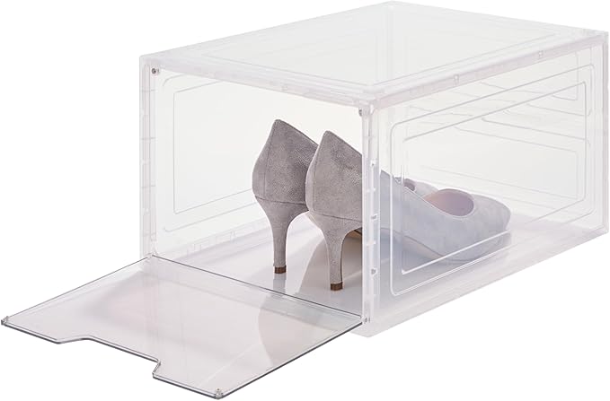 Simplify Shoe Storage Boxes 12 Pack | Easy Assembly | Stackable | Great for Shoe Collectors | Home Organization | Storage | Lightweight | Plastic | Dimensions 13.9" L x 9.8" W x 7" H | Clear/White |