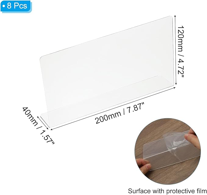 PATIKIL 8 Pack Shelf Dividers for Closet Organization, 7.9x1.6x4.8 Acrylic Closets Separator Kitchen Cabinet Shelves Under Bed Blocker for Bedroom Kitchen Office, Clear