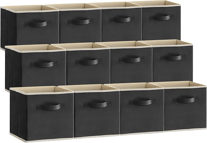 Lifewit Storage Cubes, Foldable Decorative Fabric Storage Baskets for Organizing Home Organizers with Handles for Shelves, Closet, 13 Inch Bins, 36L Black, 12 Packs