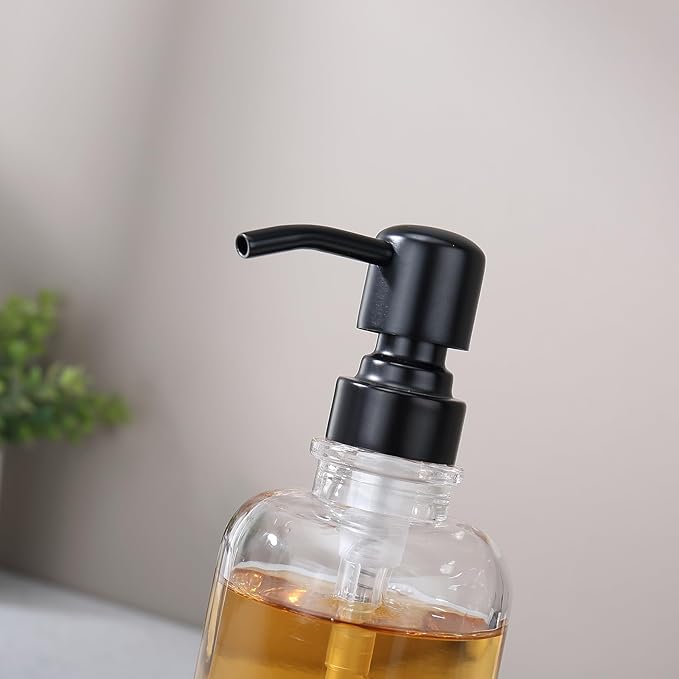 Bathroom Soap Dispenser Black, 11 oz Glass Cylindrical Bottles with Stainless Steel Pump Liquid Hand Soap Dispenser Kitchen