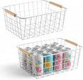 Kitchen Wire Baskets Farmhouse Decor Metal Food Storage Organizer,Household Refrigerator Bin with Built-in Handles for Cabinets, Pantry, Bathroom,2 Packs(white)