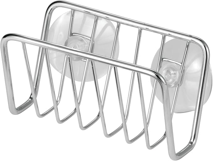 mDesign Metal Sponge Holder for Kitchen Sink with Suction Cups - Small Holder for Sponges in the Kitchen or Soap Holder in the Bathroom - Quick Drying Open Wire Basket - Ronde Collection - Chrome