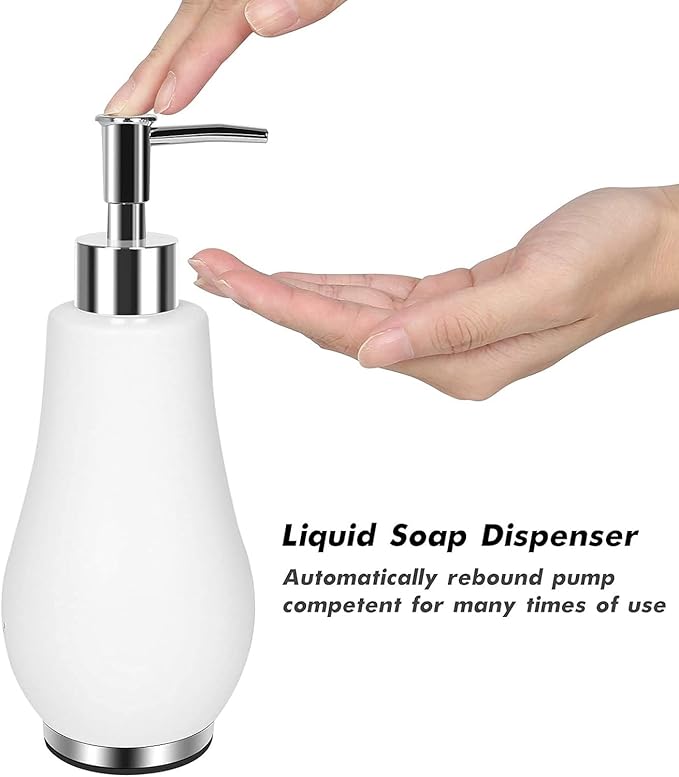 Bathroom Accessories Set 4 Pcs Toothbrush Holder Soap Dispenser Ceramic Bathroom Accessory Set with Toothbrush Cup Soap Dish Tumbler White