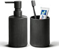 Bathroom Set Accessories, Black Soap Dispenser and Toothbrush Holder Complete 2 Piece Plastic Hand Dish Soap Counter Set for Modern Decor