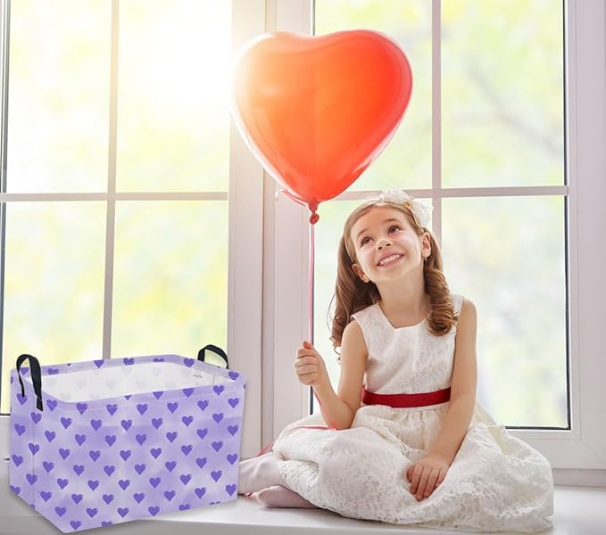 Sanjiaofeng Rectangular Valentine's Day Basket Love Storage Bins,Girls Storage Basket with Handles.Clothers,Books,Kid's Gifts Bins. (Purple love)