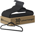 Black Velvet Hangers 30 Pack - Non Slip Clothes Hangers, Ultra Slim Hangers, Space Saving Swivel Black Hook, Suit, Top, Tie, Shirt, Skirt & Pant Felt Hangers, Black Hangers
