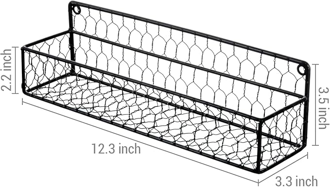 MyGift 2 Pcs Spice Rack Wall Mount, Small Seasoning Shelf Organizer, 12-Inch Over the Stove Hanging Kitchen Condiment Basket Storage Display, Black Wire