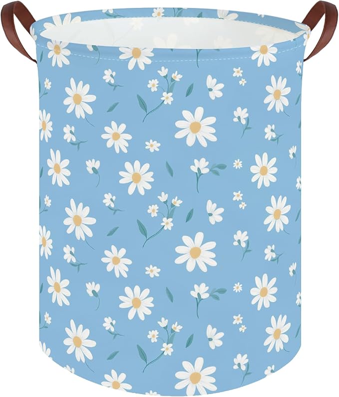 Daisy hamper,Blue flower Laundry Basket,Baby Nursery Hamper,Waterproof foldable girls toy storage box,Dirty Clothes Hampers,Flower house decor(Daisy)