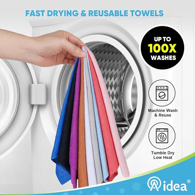 AIDEA Microfiber Cleaning Cloth Roll, 50PK, Tear Away Reusable Paper Towels Pink, Commercial Shop Rags, Microfiber Towels for Cars, Lint Free Cleaning Rags for House, Kitchen, Garage Shop, 11.5"×11.5"