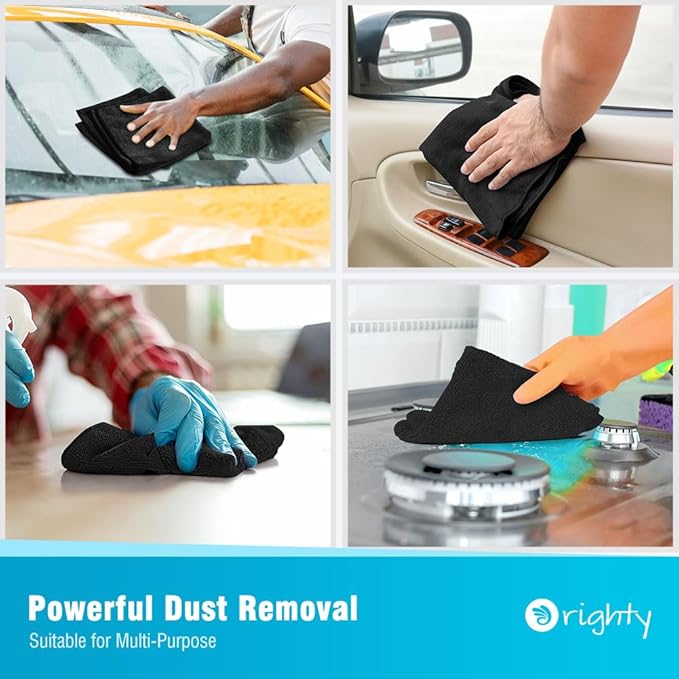 Orighty Black Microfiber Cleaning Cloth, Microfiber Towels for Cars, Highly Absorbent Car Cleaning Supplies, Lint Free Cloths Clean Rags for Car Care, House, Kitchen, 12x11 inch, Pack of 24