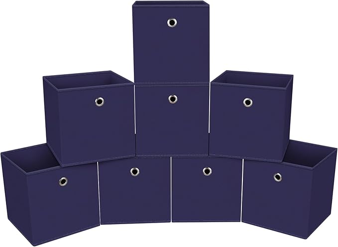Foldable Storage Cubes Bins ,11 Inch Cloth Storage Cube Fabric Storage Box Cubes Organizer Baskets with Dual Handles for Home Organizer Set of 8 (Navy Blue)