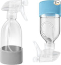 Tecohouse 2 Pack 360° Glass Spray Bottles with Silicone Sleeve, 8 oz Clear Empty Refillable Containers with Adjustable Spray Nozzles, Dark Spray Bottles for Cleaning Solutions, Plants (Blue & Grey)