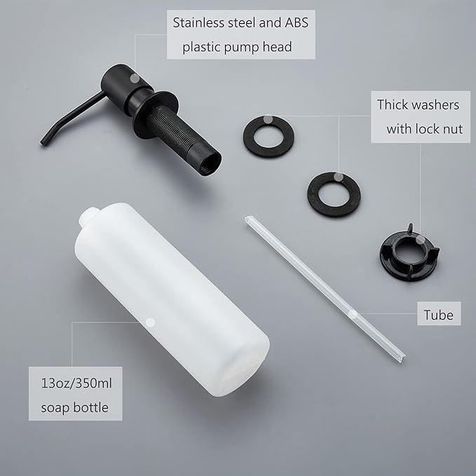 Soap Dispenser for Kitchen Sink Matte Black, Lotion Dispenser for Kitchen Sink Stainless Steel Sink Soap Dispenser 13 OZ Bottle Built in Design Refill from The Top