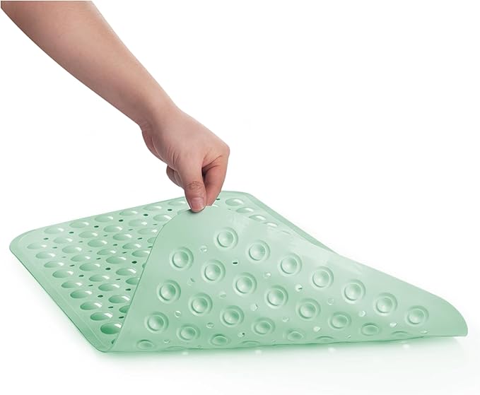 AmazerBath Bath Tub Mat, Medium Size 27.6 x 15 Inches Non-Slip Shower Mats with Suction Cups and Drain Holes, Bathroom Bathtub Mats Machine Washable (Mint Green)