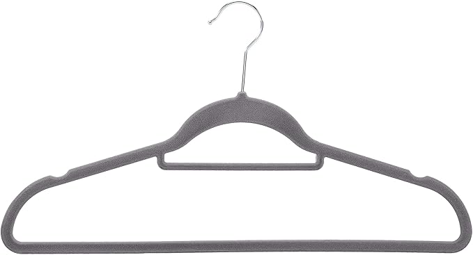 Amazon Basics Space Saving Heavy Duty Non-Slip Velvet Suit Hangers with Horizontal Tie Bar, Sturdy for Clothes Organization and Storage, Dark Gray, 50-Pack