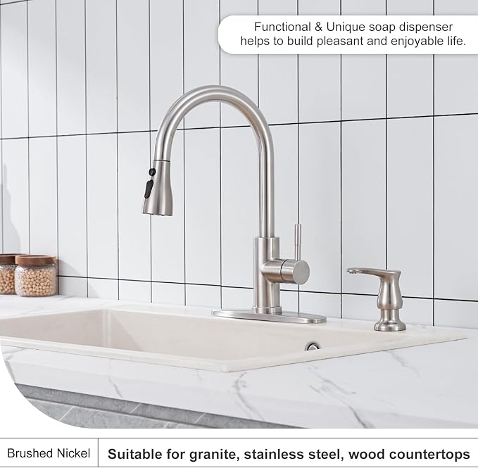 GAGALIFE Kitchen Sink Soap Dispenser Brushed Nickel, Under Sink Soap Dispenser with 40" Silicone Extension Tube Kit,Say Goodbye to Frequent Refills