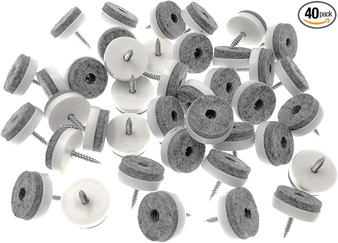 ALIMITOPIA 40pcs Screw-on Furniture Felt Pad Chair Glide Slider Hardwood Floor Protector for Wooden Leg Feet of Chair Table Furniture(Φ20mm or 0.8";White)