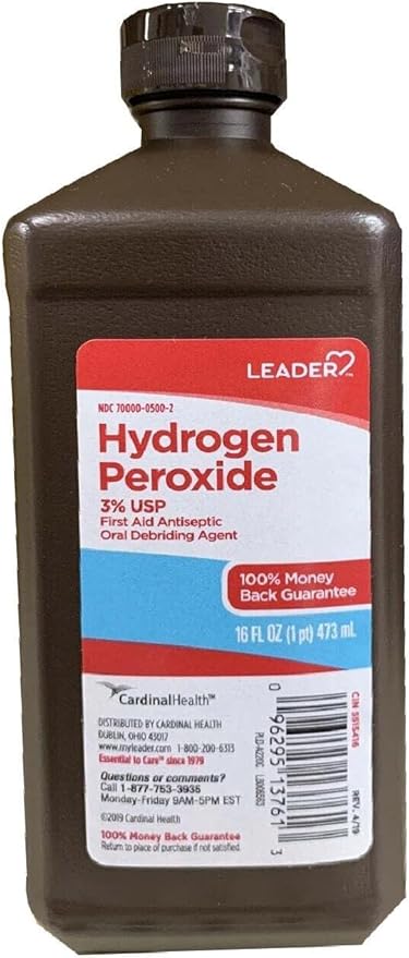 LEADER Hydrogen Peroxide 3% Topical Solution, First Aid Antiseptic (Refill, 16 fl oz (12-Pack))