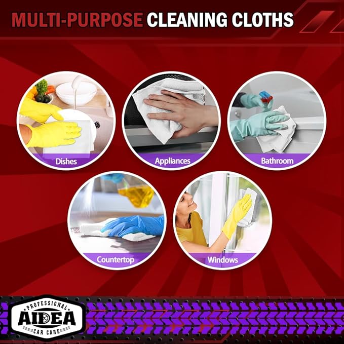 AIDEA Microfiber Cleaning Cloth White 150PK, Microfiber Towels for Cars, Premium Car Cloth, Dusting Cloths Lint Free Cleaning Rags for SUVs, House, Kitchen, Window, Workshops,12×12"