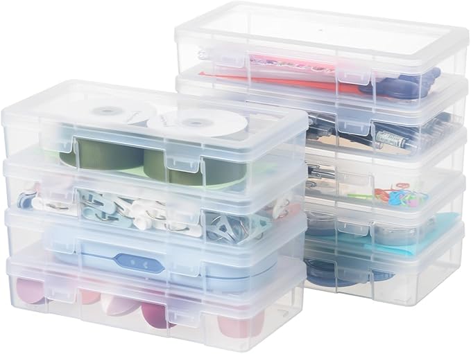 novelinks Plastic Clear Storage Containers for Organizing, Craft Storage Organizers and Stackable Storage Bins with Lids for Pencil Box, Bead, Cookie Cutter, Board Game (9 Pack Medium)