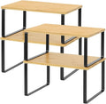 MOOACE Kitchen Cabinet and Counter Shelf Organizer, Stackable & Expandable, Set of 4, Black and Natural