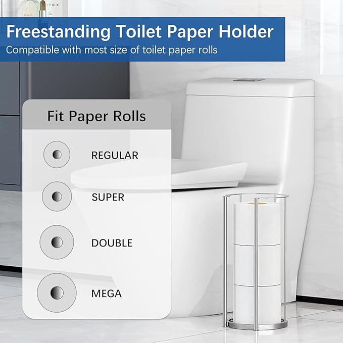 Brushed Nickel Toilet Paper Stand Free Standing Heavy Base 3 Rolls Toilet Paper Roll Holder for Bathroom Storage