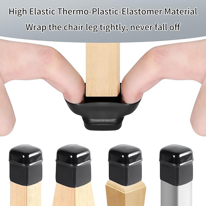 Ezprotekt 24 Pcs Chair Sliders for Carpet, Square Chair Glides for Carpet, Teflon Furniture Pads Glides, Bar Stool Protectors Caps, Furniture Sliders for Chair Table Desk Black (S Fit: 0.55"- 0.75")