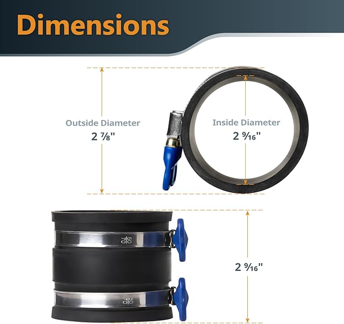 POWERTEC 70402 4" to 2-1/2" Hose Cone Reducer and 2-1/2" Dust Control Flex Cuff with Adjustable Key Hose Clamps for Dust Collection on Power Tool and Vacuum