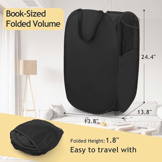 Upgraded Polyester Pop-up Laundry Hamper, 70L(18.5 Gal) Quality Laundry Basket with Durable Handles Solid Bottom High Carbon Steel Frame and Side Pocket, Easy to Open and Fold Flat for Storage