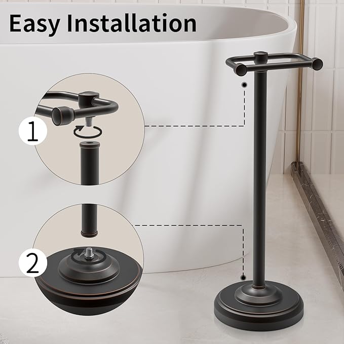 Toilet Paper Holder Stand, Freestanding Toilet Paper Holder,Farmhouse Post Pivoting Toilet Paper Stand with Stable Weighted Base,Stainless Steel Tissue Roll Holder Stand for Bathroom,Oil Rubbed Bronze