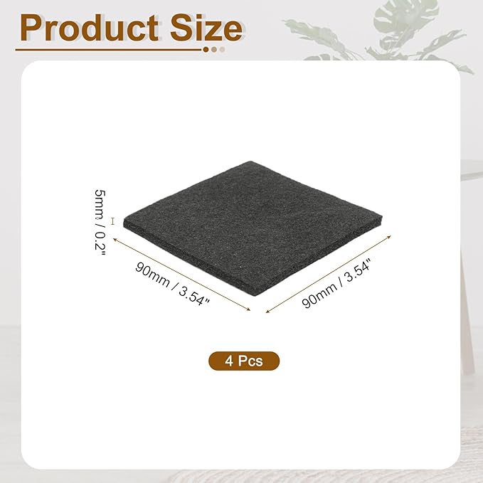 uxcell Felt Furniture Pads, 4Pcs 3.54" x 3.54" Adhesive Backed Felt Non-Slip Anti-Scratch Chair Leg Protectors for Protecting Hardwood Floor, Black