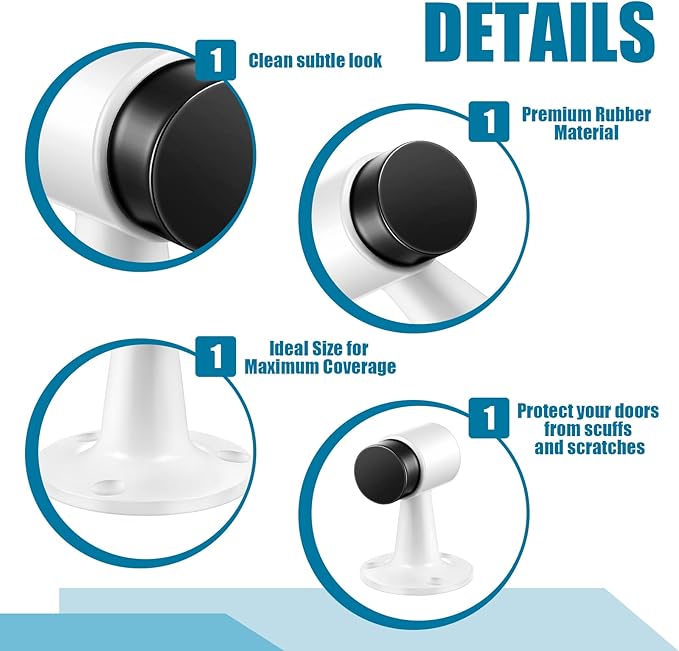 2 Pack Heavy Duty Floor Mounted Door Stop 3 in Aluminum Commercial Grade Door Stopper with Rubber Bumper & Stainless Steel Screws (White)