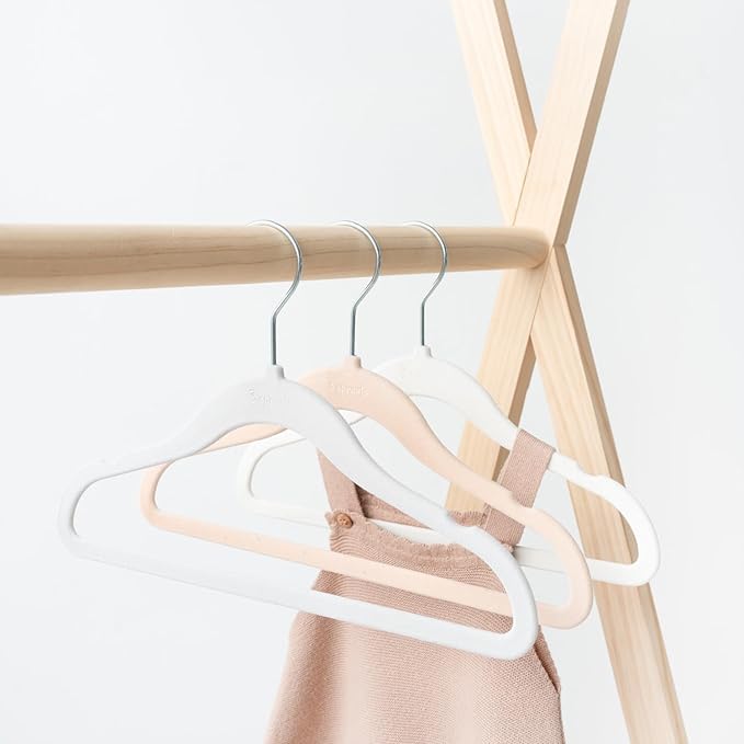3 Sprouts Velvet Baby Hangers - Non-Slip Hanger for Infant, Toddler, Baby Clothes - Closet Kids Hangers with Slim Design, Nordic Colors, Pack of 30 - Assorted Cream, Grey, Hazelnut