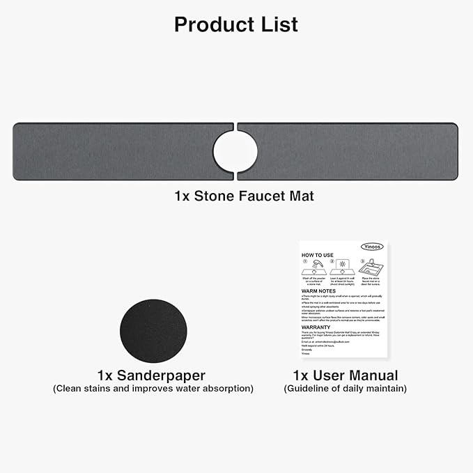 30" x 4" Stone Faucet Mat for Kitchen Sink, Quick Drying Diatomite Sink Tray, Faucet Sink Splash Guard for Prevents Moisture Buildup (Dark Gray)
